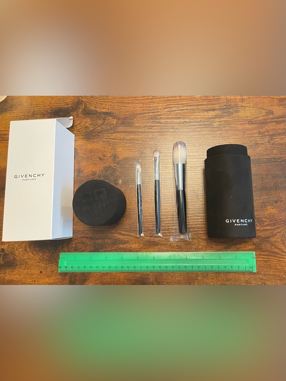 Limited Edition Givenchy 3 Brush Set With Suede/Velour Holder, Cap & Gift Box